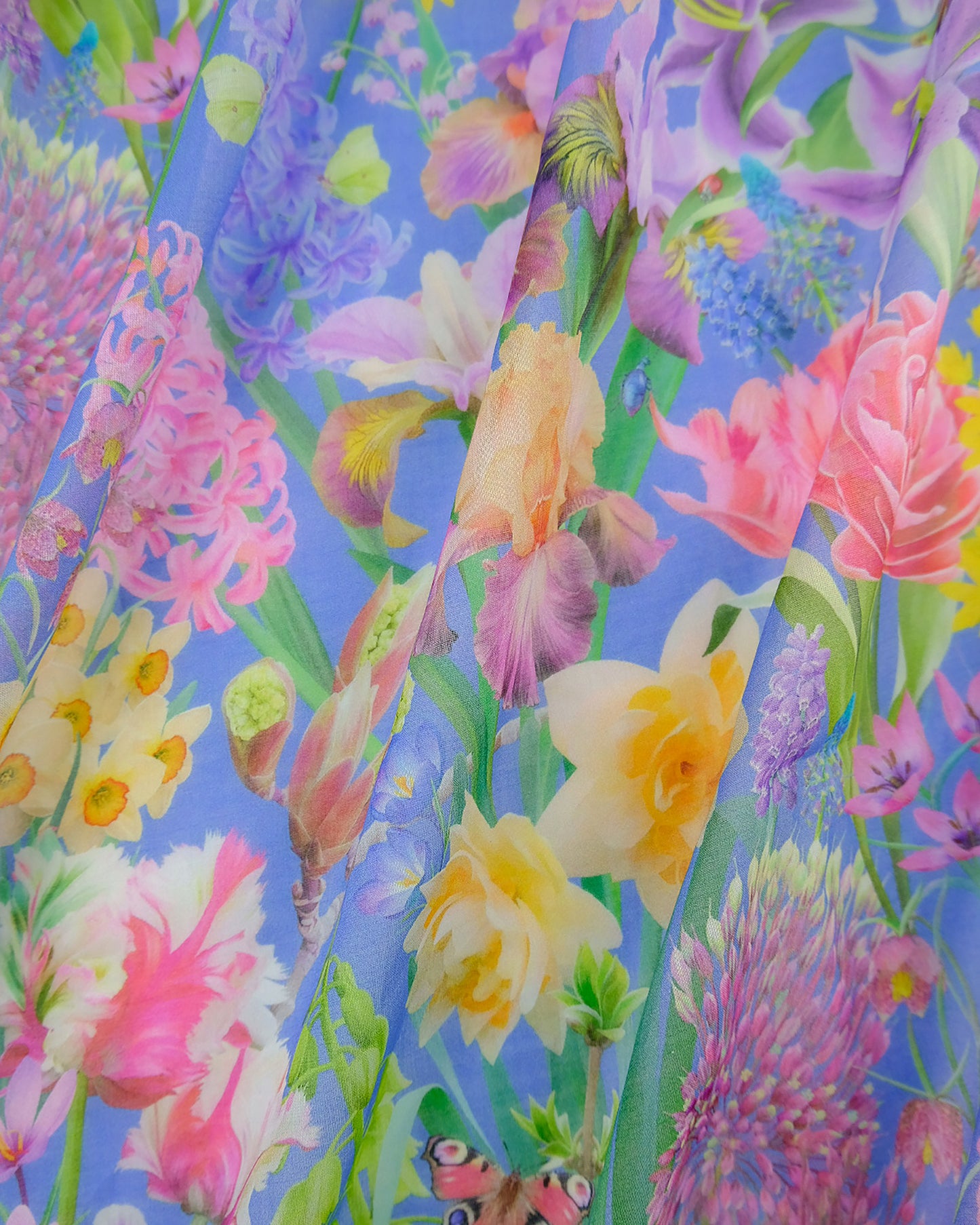Calming blue see through material in a luxury botanical design for costal cottage interior inspiration