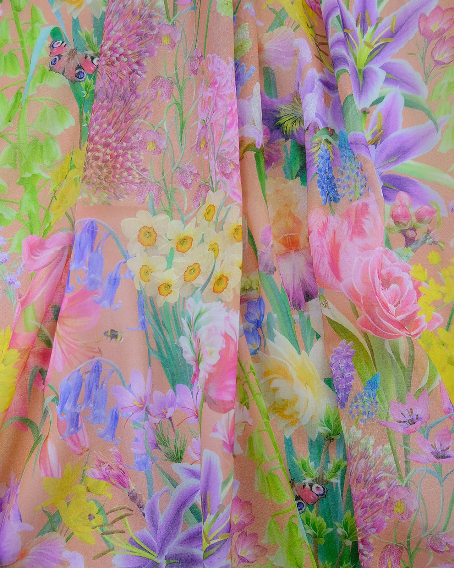 Light weight eco friendly fabric in a luxury floral illustrated dark peach for modern window dressings