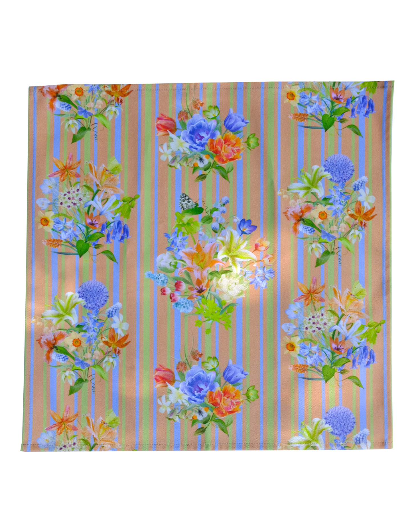 Floral pattern with vertical stripes on a fabric napkin