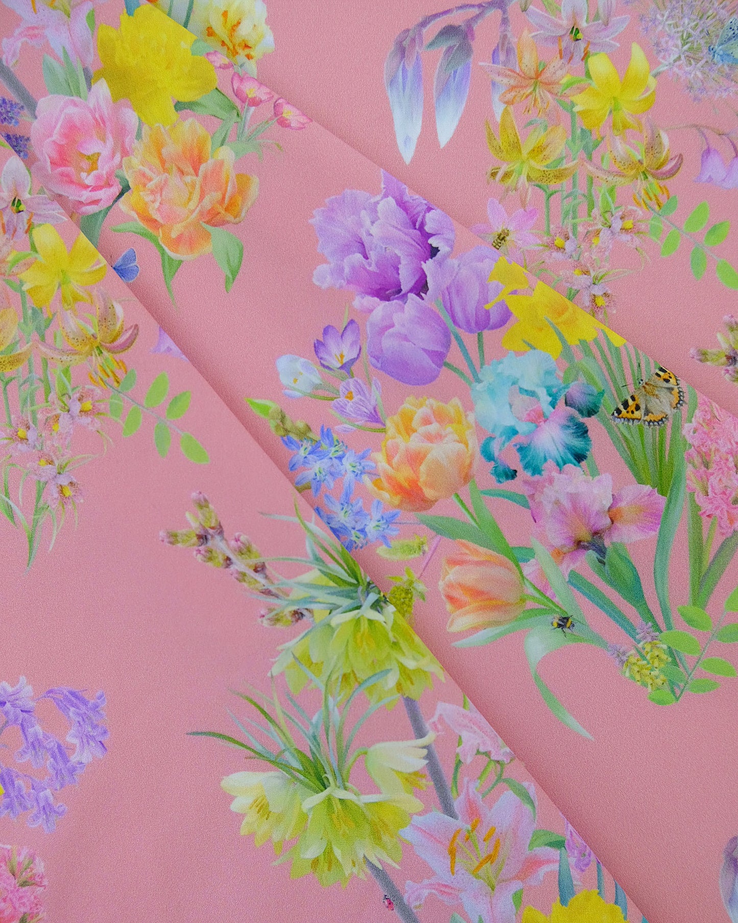 Bright pink optimism renewed floral patterned fabric for curtain linings in organic cotton poplin