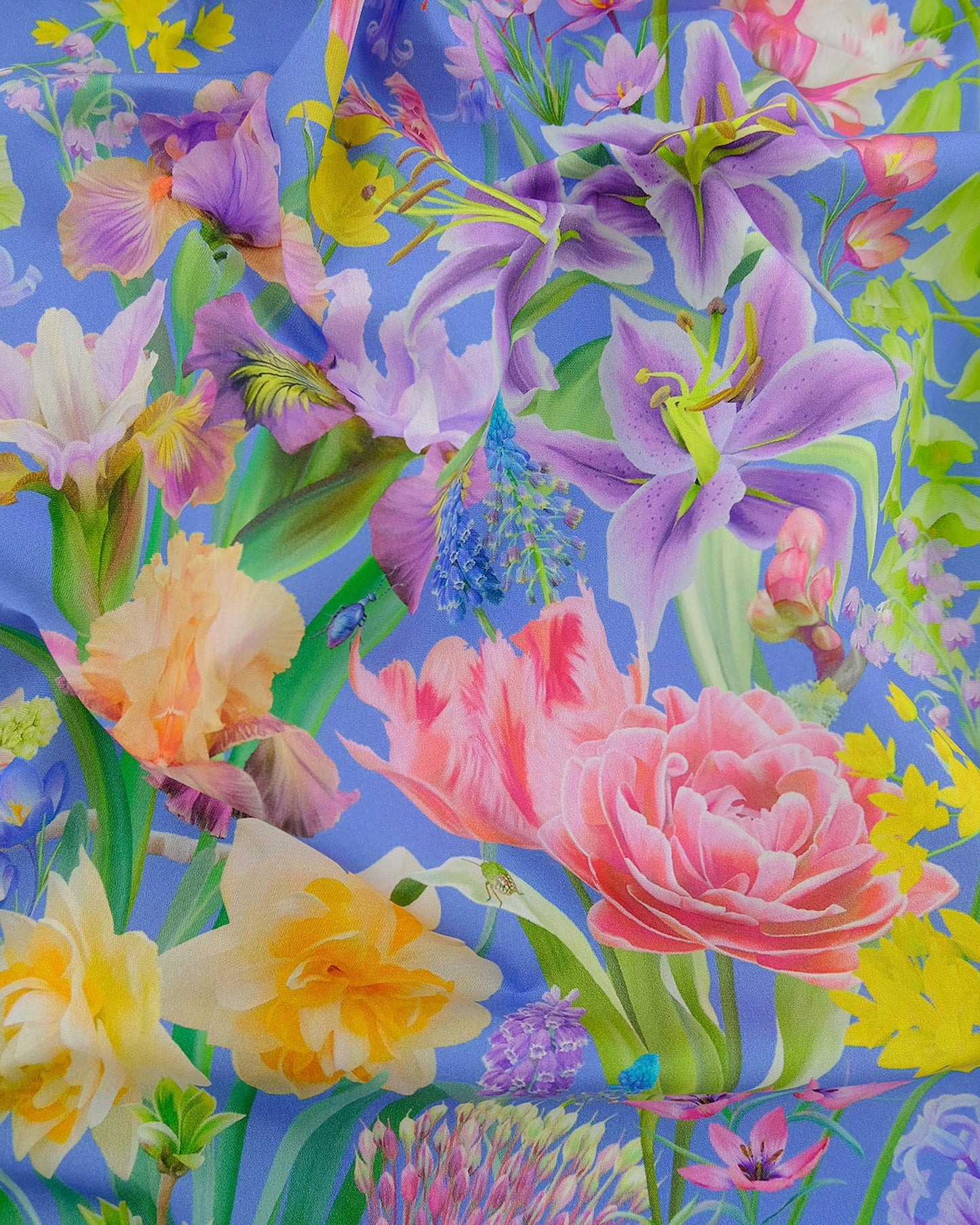 Bright blue burst into bloom nature inspired print for blind linings in organic cotton poplin