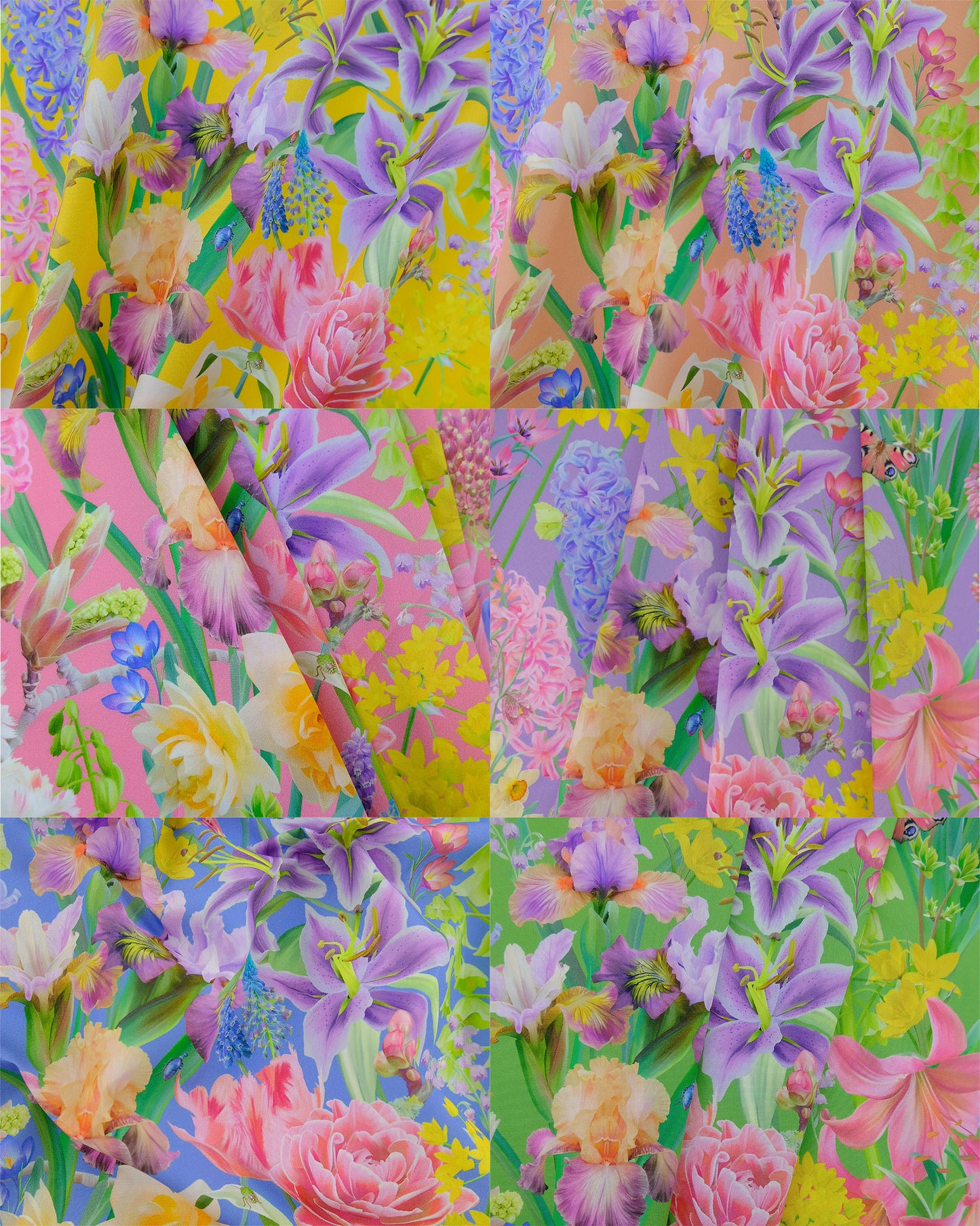 fashion and interior fabric in 100% organic cotton poplin with a luxury hand drawn floral pattern in a rainbow of colours
