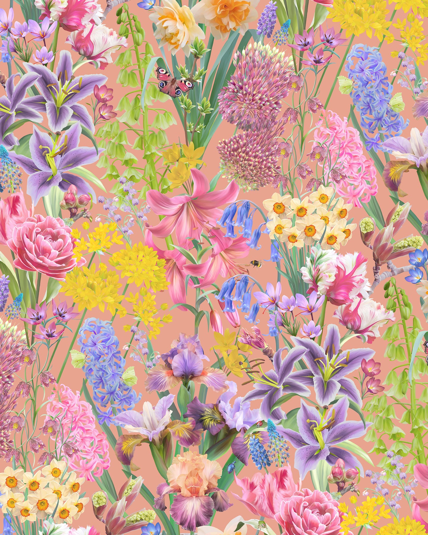 Unique wallpaper in deep cream with a hand drawn flower design for luxury home decor