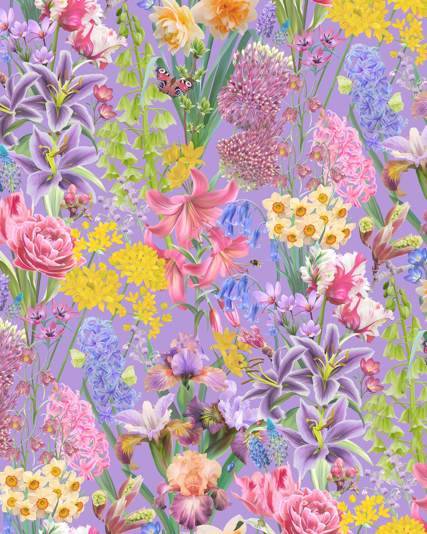 Unique wallpaper in plum purple with a hand drawn flower design for luxury home decor