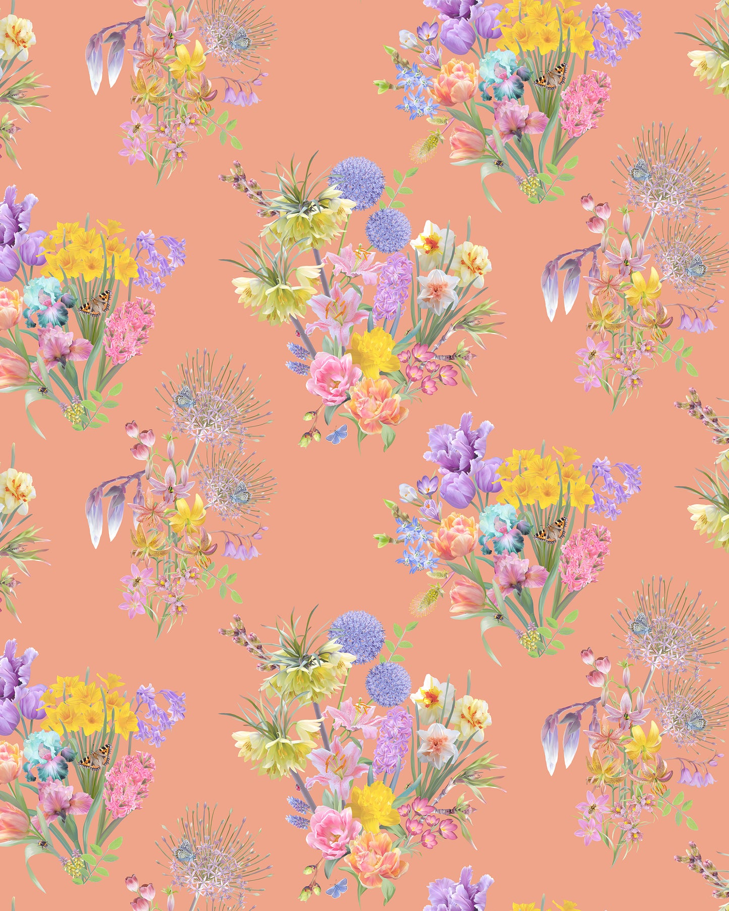 Unique wallpaper in blush peach with a hand drawn flower design for luxury warm home decor