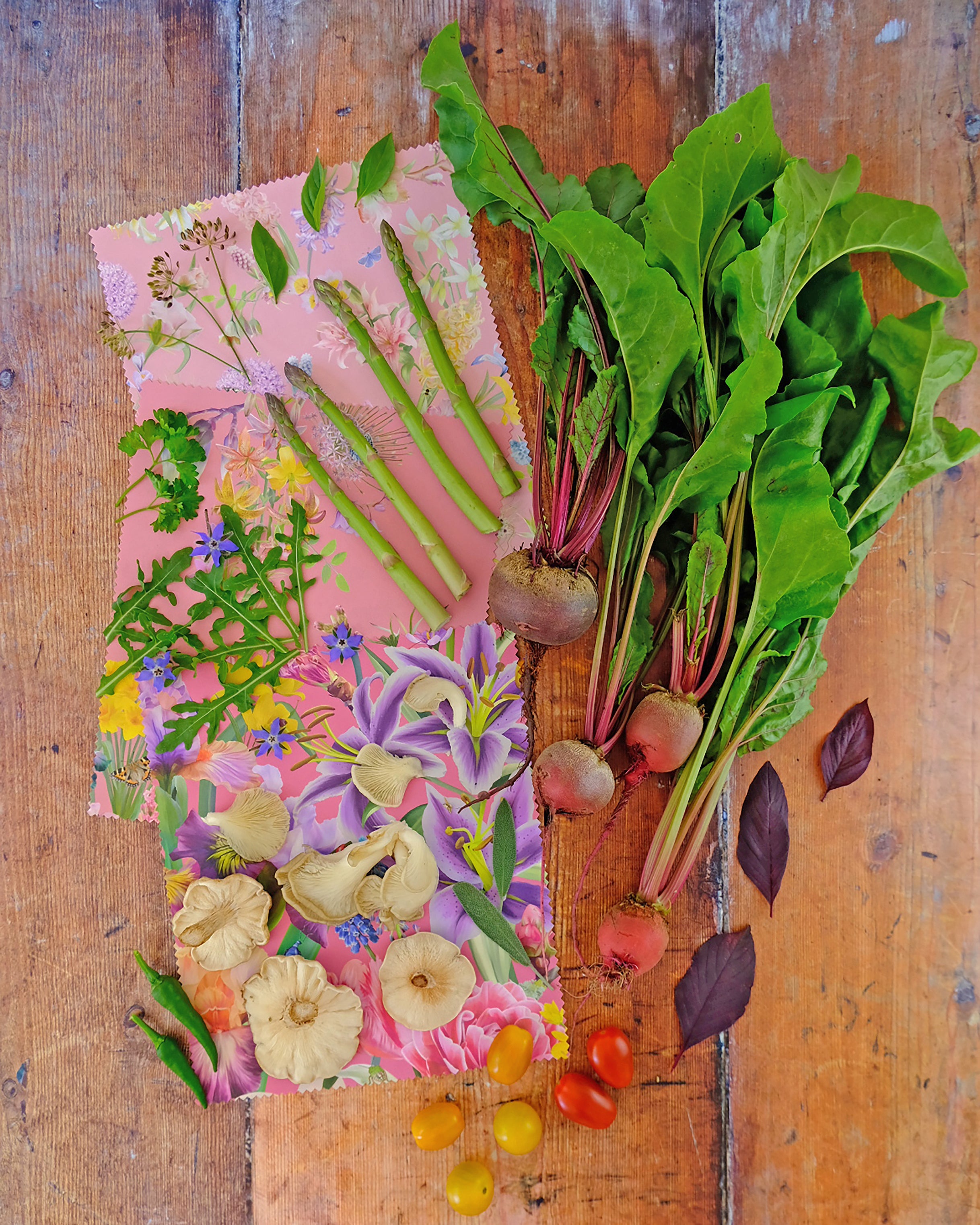 pink beetroot pizza toping inspiration for vegan healthy dinner inspiration including herbs and mushrooms