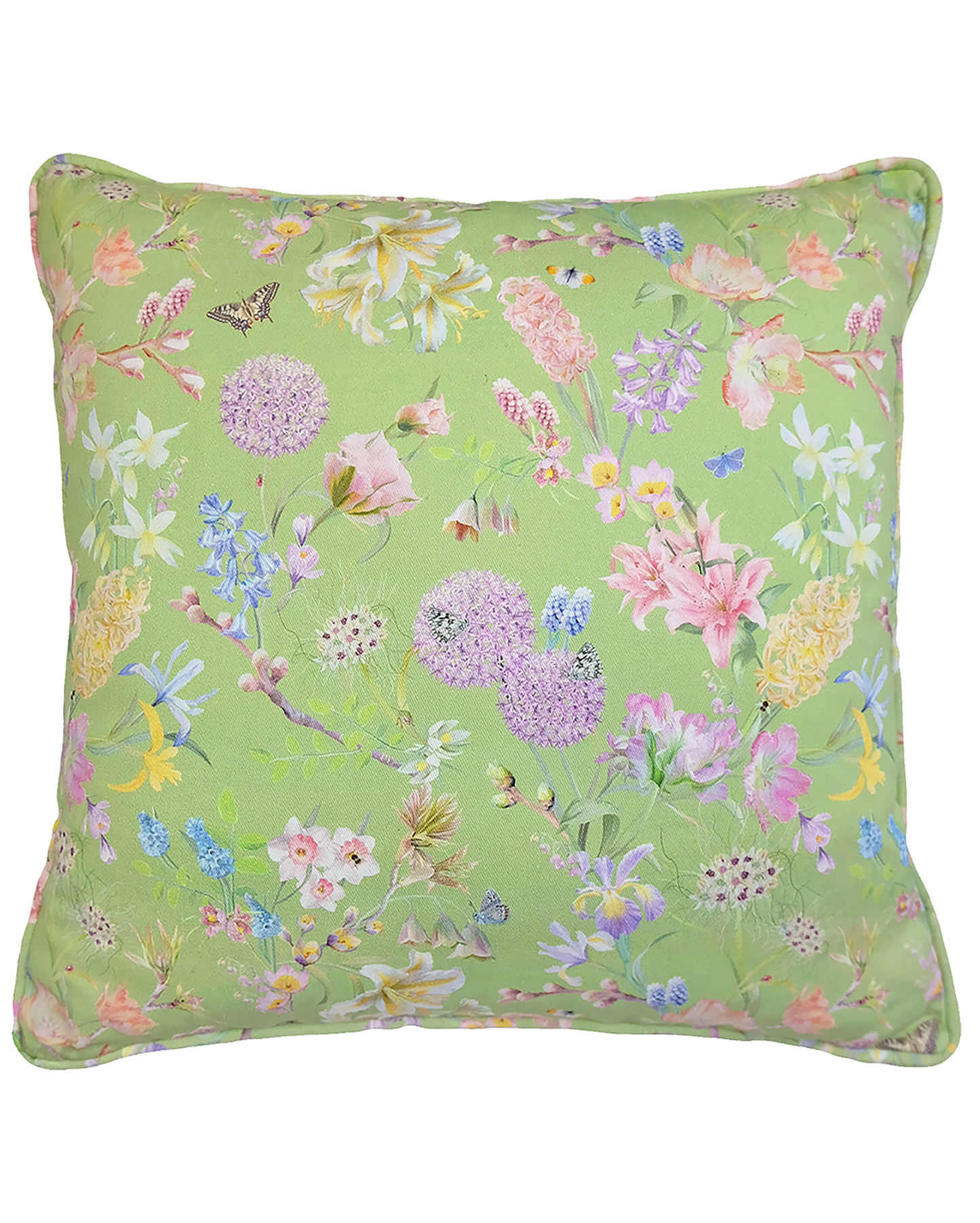 Pale mint sustainable decorative pillow with a floral print for modern home decoration