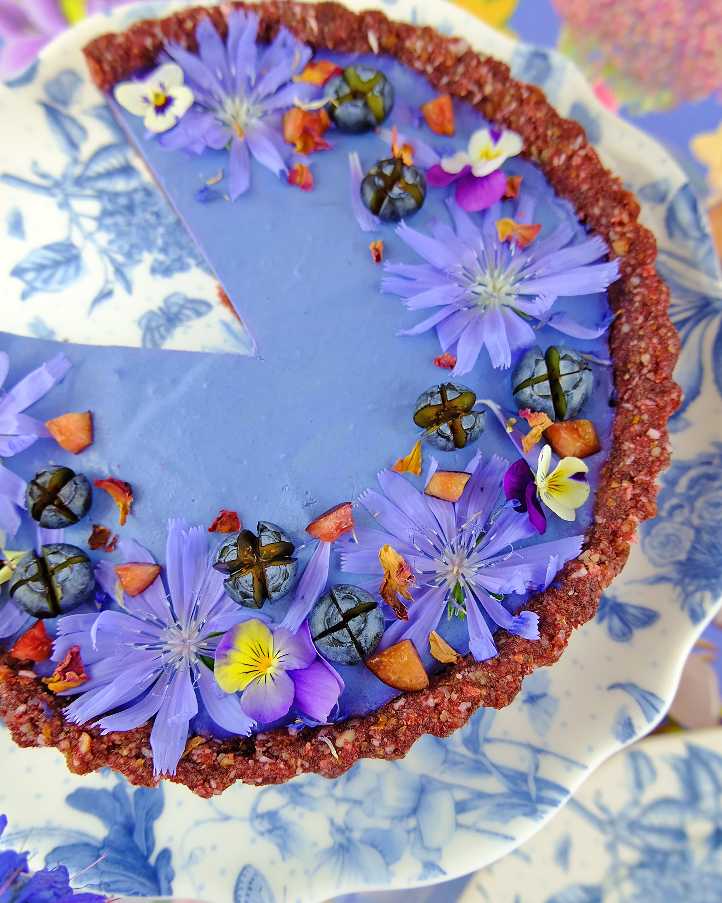 viola and chicory edible flower blueberry vegan tart recipe 