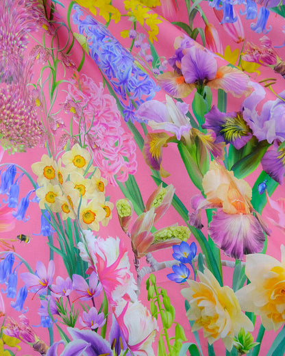 Hot pink earth friendly material in a contemporary botanical print for an uplifting a stylish home