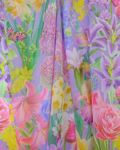 Sheer organic cotton burst into bloom deep violet colourful net curtains for contemporary homes.
