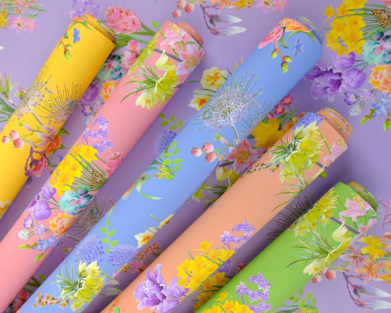 optimism renewed wallpaper with swathes of hand drawn spring florals to brighten and interiors.