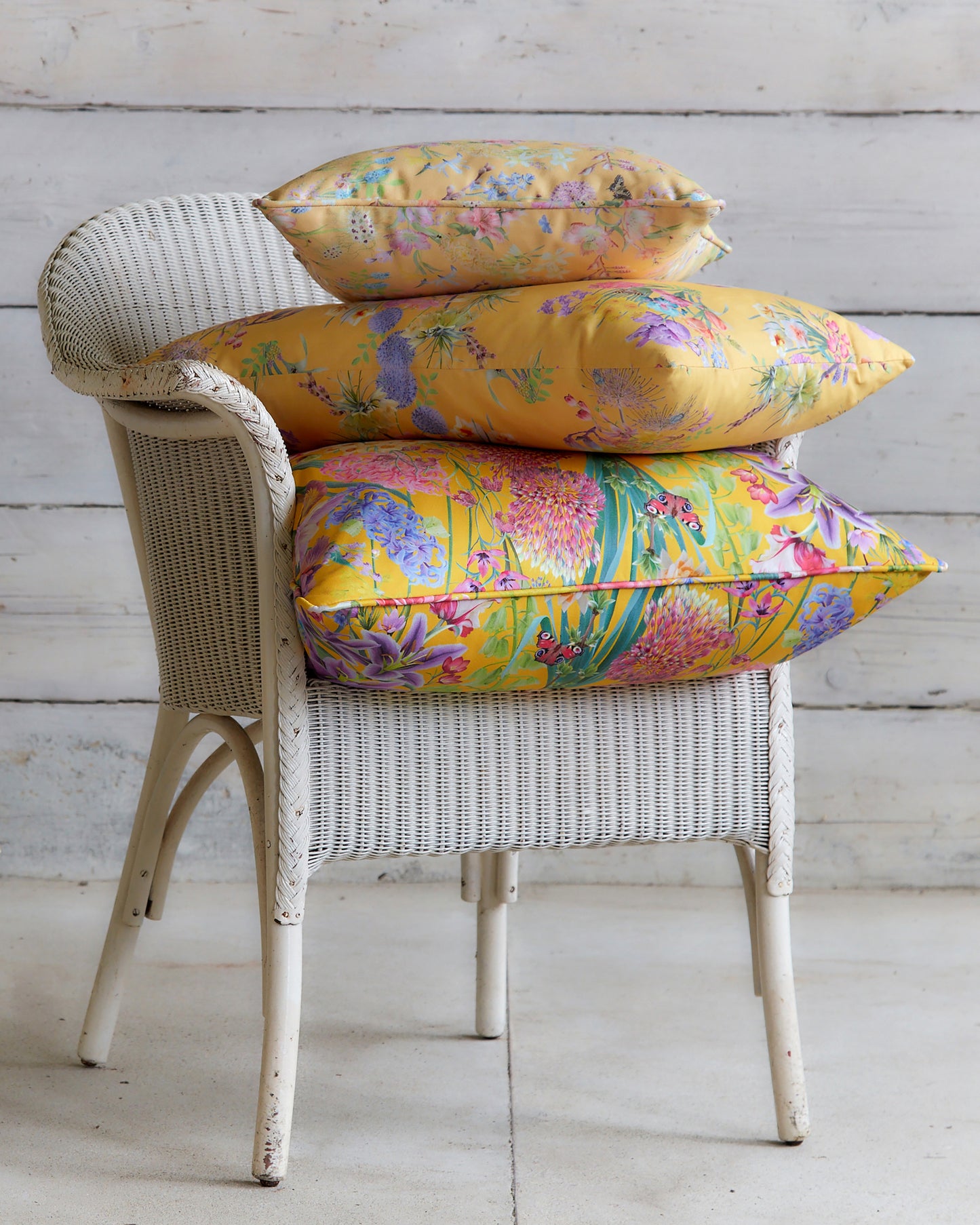 Bring happiness into your home with mustard yellow botanical floral patterns in organic cotton and hemp fabric cushions.