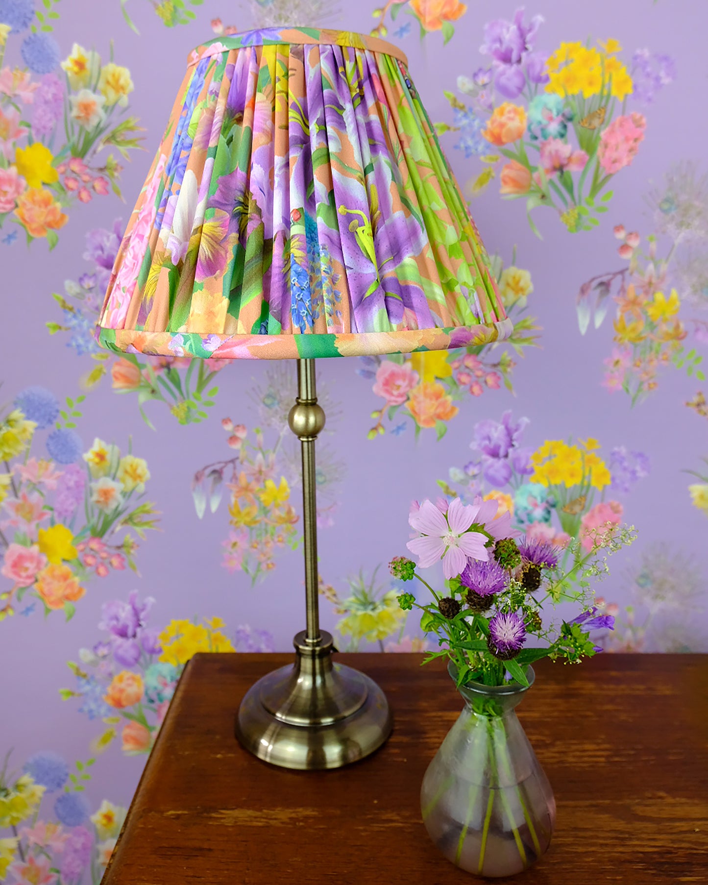 floral designer luxury fabric handcrafted into a sustainable lampshade in organic cotton