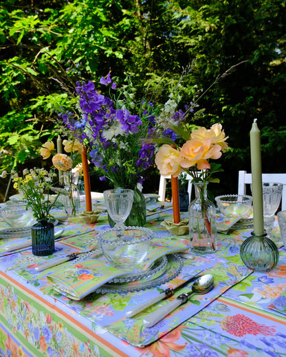 Green Floral Stripe Napkin | Botanical Table Setting for Garden Dining