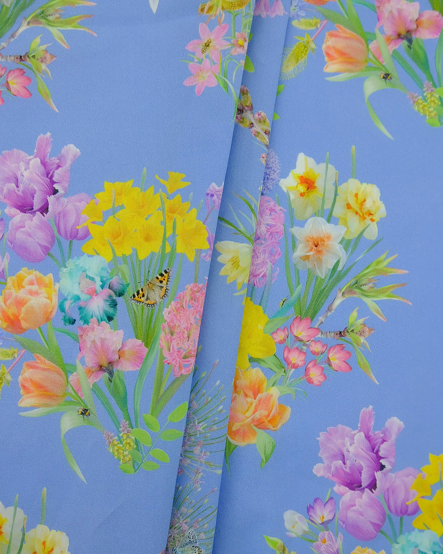 Cornflower blue optimism renewed nature inspired print for blind linings in organic cotton poplin
