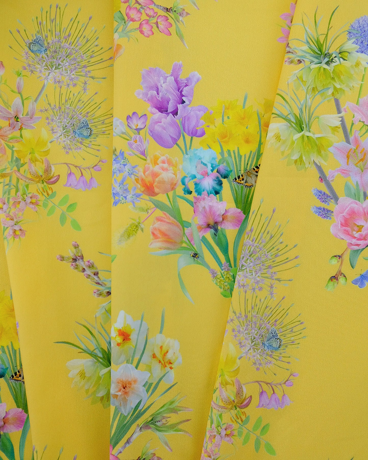 Lemon yellow optimism renewed spring bulb patterned fabric for fashion in organic cotton poplin