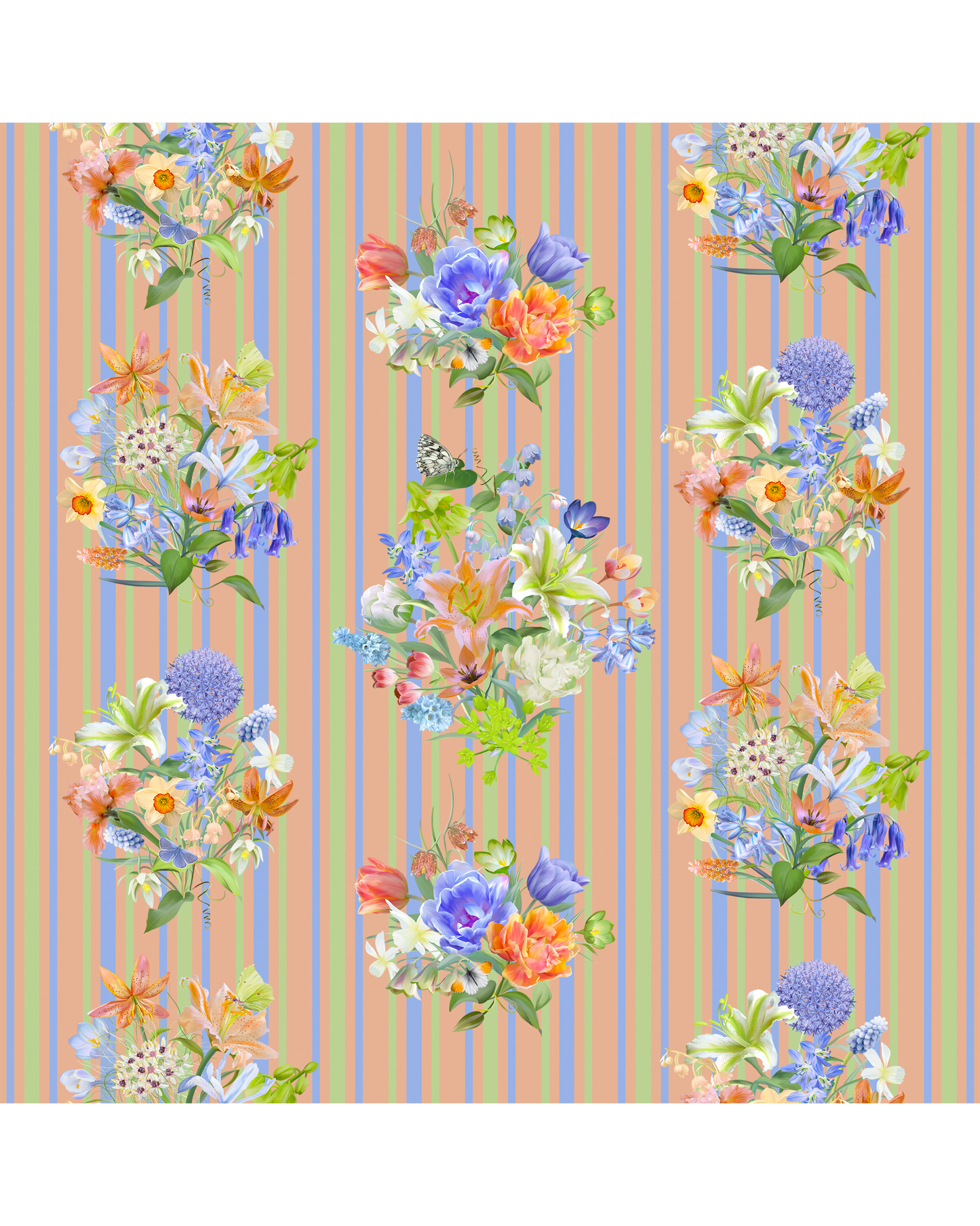 Orange Floral Stripe Napkin | Vibrant Napkin for Alfresco Tablescapes