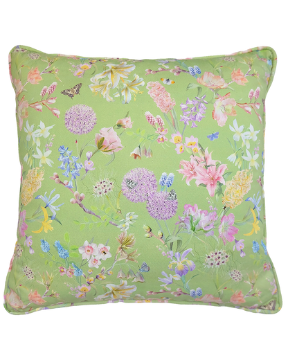 Pale mint sustainable decorative pillow with a floral print for modern home decoration